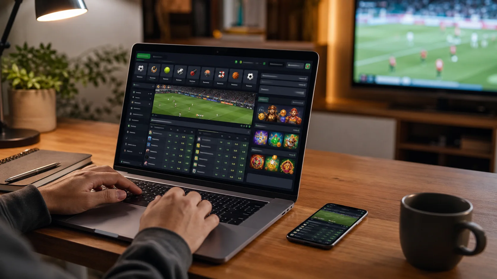 Plataforma riobet em notebook e celular com apostas esportivas e cassino online